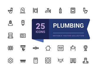 Set of plumbing outline icons related to energy, gas, water. Pixel perfect, minimalistic web and UI icon. Outline icon collections. Editable vector illustration.