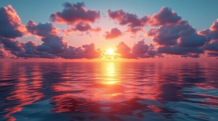 Obraz premium 3d render abstract landscape backgroun3d seascape sunset golden sunlight an3d clouds above the calm water