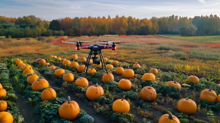 Pumpkin Paradise Majestic Aerial View of Vibrant Harvest Field with Autumn Trees Drone Photography