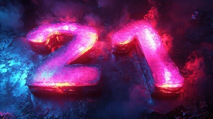 3d render abstract linear neon number two glowing digit isolate3d on black background