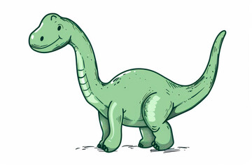 Green Dinosaur Drawing on White Background. 