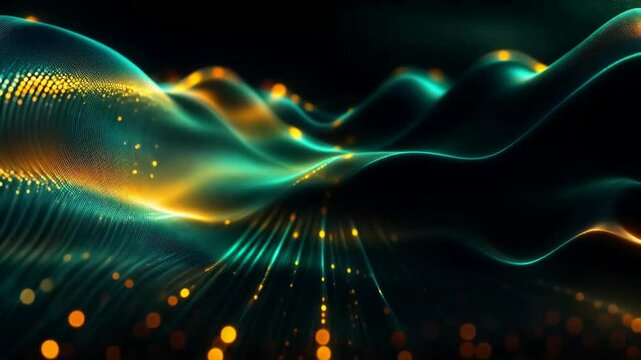 abstract neon green backdrop with dynamic digital data streams, 3D futuristic wavy space can be used for communication technology, internet network, data transfer, ai. loop animation. seamless footage