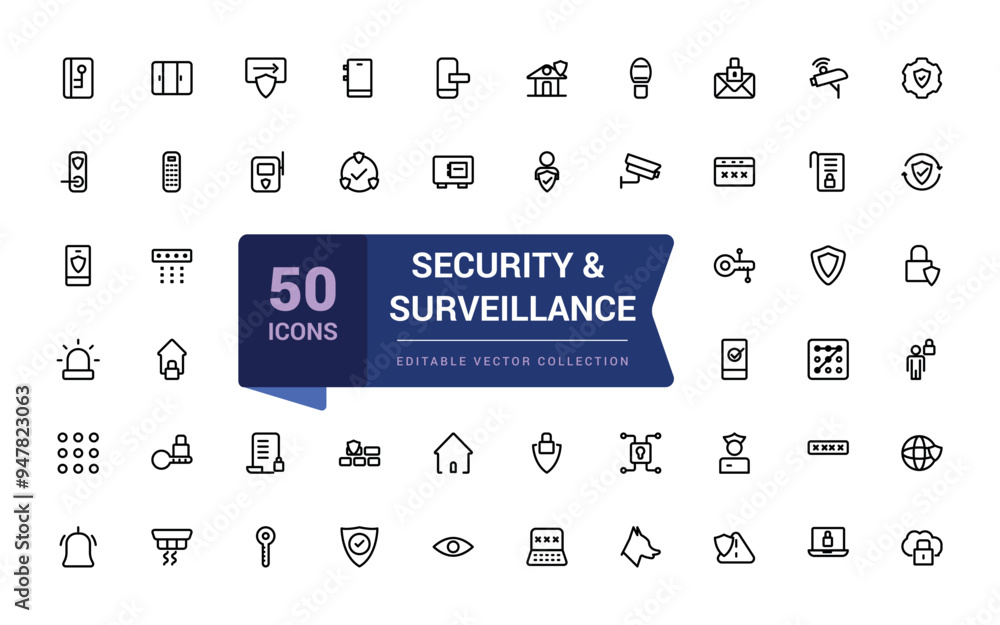 Aufkleber security and surveillance icon set. related to web security, safety, password, data protection. pixe