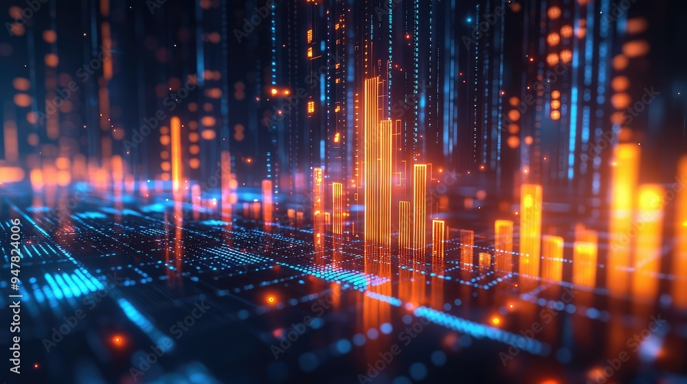 Aufkleber abstract digital data visualization with glowing bars and lines, representing modern analytics and t