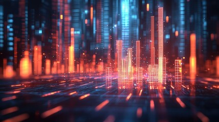 Abstract digital landscape with vibrant lights and data streams, representing technological innovation and futuristic concepts.