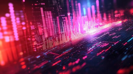 Vibrant abstract digital landscape with colorful light bars and futuristic patterns, ideal for tech and design projects.