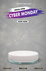cyber monday sale discount portait template banner with blank space 3d podium for social media post product sale with abstract gradient white background design12