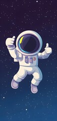 Mobile wallpaper of Cute cartoon astronaut flying in space, style of Flat Design Vector Illustration.