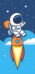 Fototapeta premium Mobile wallpaper of Cute cartoon astronaut flying in space, style of Flat Design Vector Illustration.