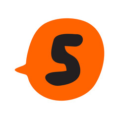 Number 5 in orange speech bubble. Flat hand drawn design. Illustration on white background.