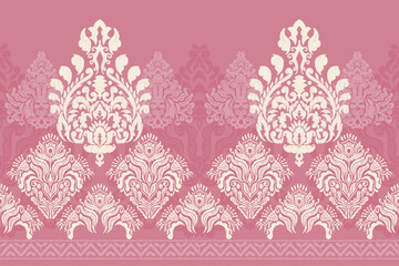 Motifs African paisley boho Floral Ikat seamless pattern embroidery border. Ethnic ikat saree sarong  flower design for Ikat pattern and Ethnic Pattern.Border indian floral Aztec embroidery patterns.