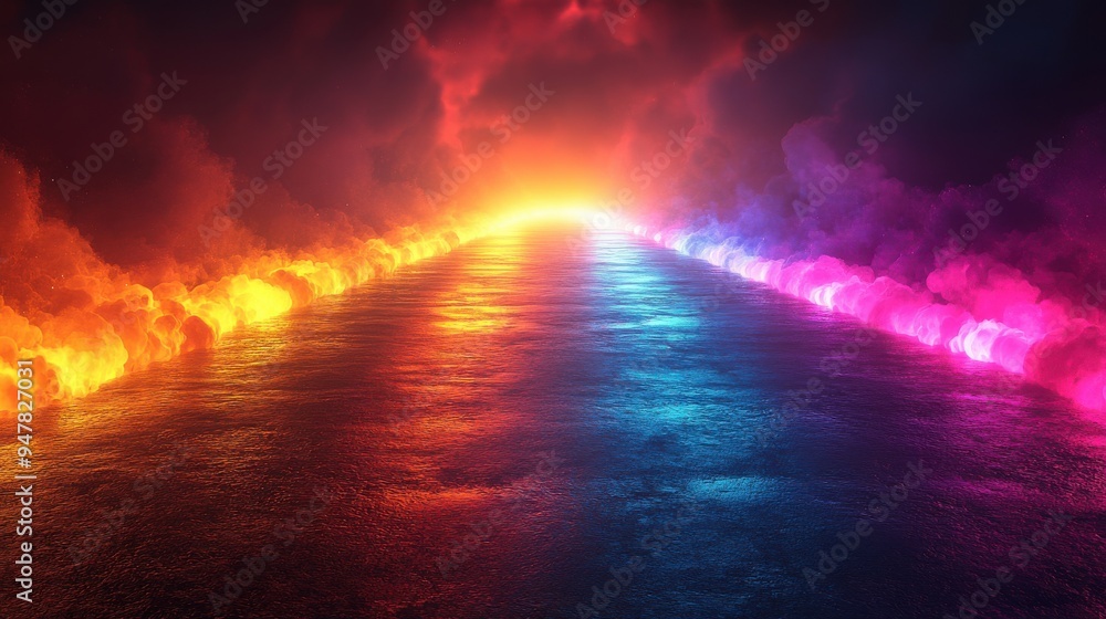 Poster 3d render abstract neon rainbow isolate3d on black backgroun3d colorful glowing lines an3d laser ray