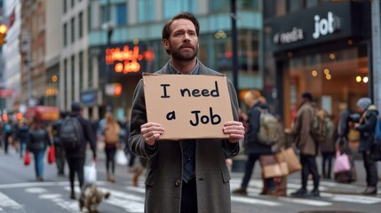 Standing with a sign that simply states “Hire Me,” a young man symbolizes the struggles of many in the city to secure meaningful employment opportunities.