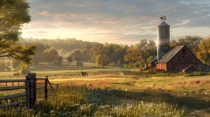 Golden Hour Serenity Rural Bliss at Dusk