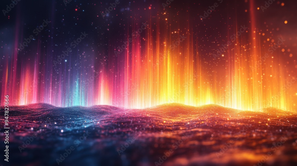Poster 3d render abstract panoramic backgroun3d with colorful spectrum bright colorful neon rays an3d glowi