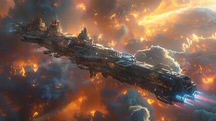 Sci-fi space station with vibrant nebulas, cool background