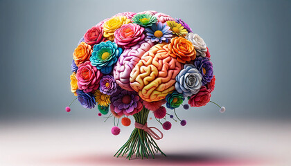 Colorful floral brain symbolizing mindfulness and mental health