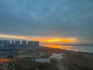 sunset over the city