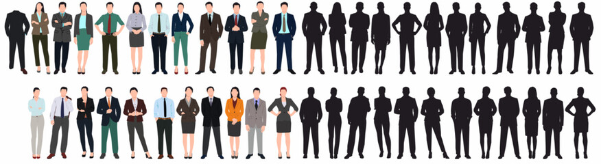 Huge collection of people business. Businessman and businesswoman standing in pose on isolated white background.