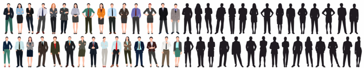 Huge collection of people business. Businessman and businesswoman standing in pose on isolated white background.