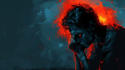 Fototapeta premium Depression. Mental disorder. Psychology. Modern psychological problem. Loss of joy in life. A helpless person suffering from depression. A person in despair, feeling hopeless, depressed and unhappy.