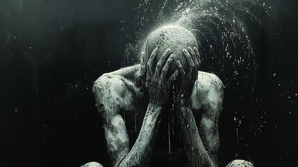 Depression. Mental disorder. Psychology. Modern psychological problem. Loss of joy in life. A helpless person suffering from depression. A person in despair, feeling hopeless, depressed and unhappy.