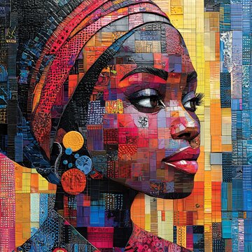 Vibrant Halloween-themed artwork featuring a black woman made of geometric shapes, perfect for holiday events, parties, and marketing materials with copy space.