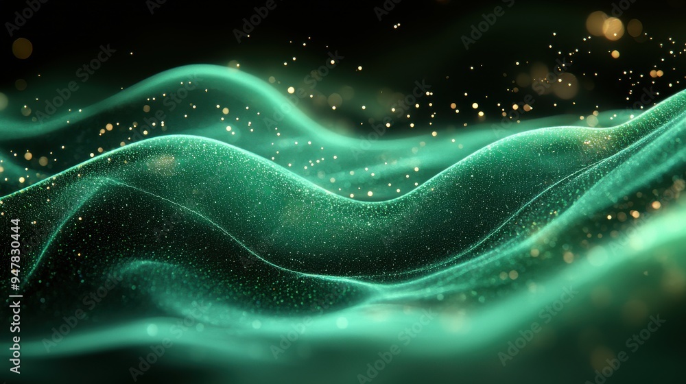 Poster 3d render abstract vortex of wavy green neon lines in motion isolate3d on black backgroun3d unfocuss