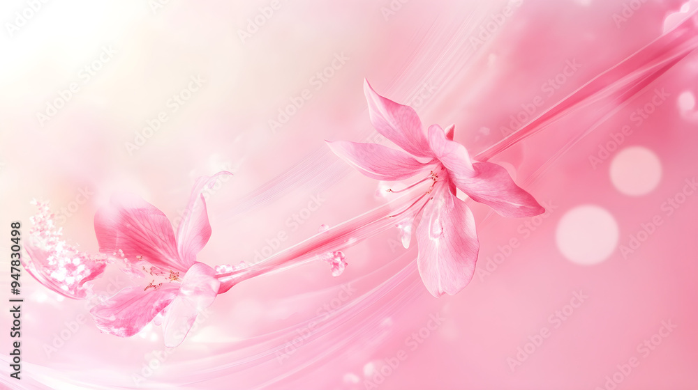 Poster Delicate pink flowers gently cascading on a soft and elegant background, creating a serene and calming atmosphere filled with light