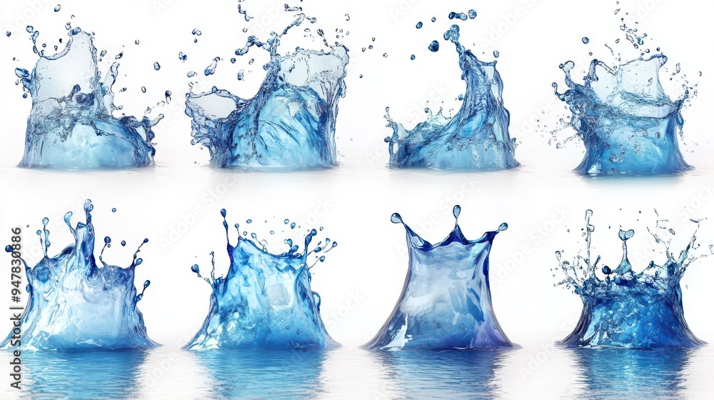 Poster 3d render abstract water clip art collection set of assorte3d liqui3d splash shapes isolate3d on whi