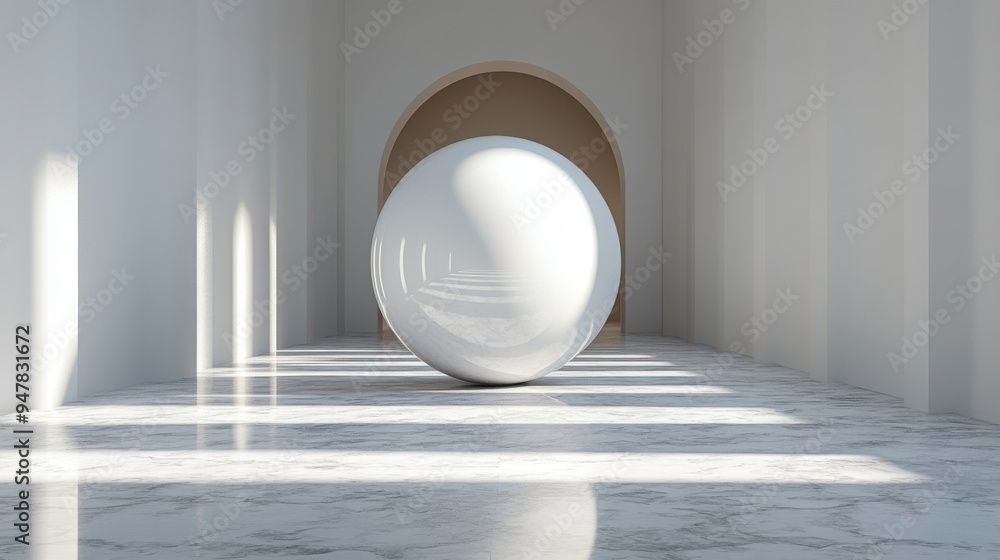 Poster 3d render abstract white backgroun3d minimal clean style floating ball levitating sphere flying bubb
