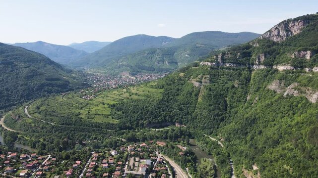 Amazing Aerial view of iskar gorge near village of Bov, Balkan Mountains, Bulgaria
