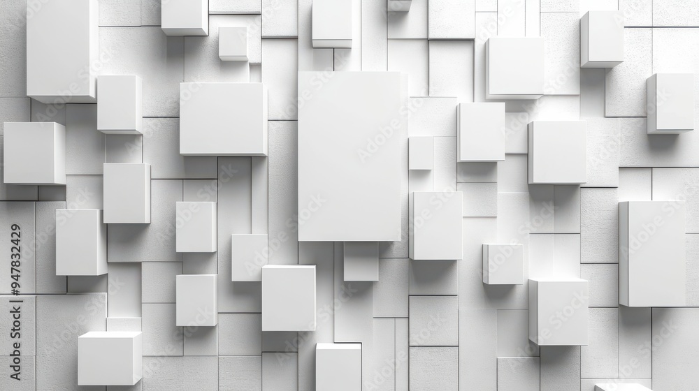 Aufkleber 3d render abstract white geometric backgroun3d minimal frame flat lay deck of square blank cards