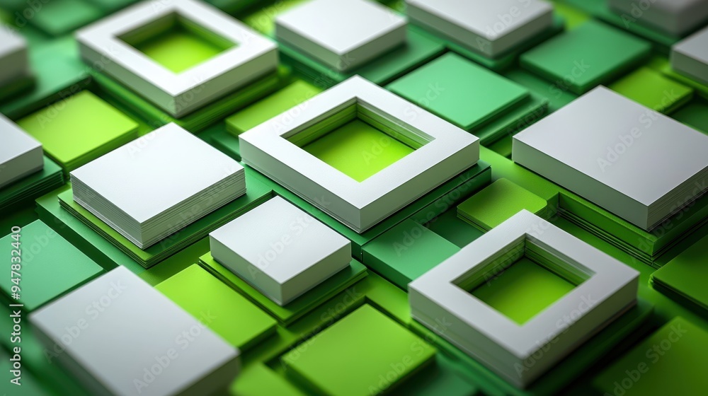 Aufkleber 3d render abstract white geometric backgroun3d minimal frame flat lay deck of square blank cards