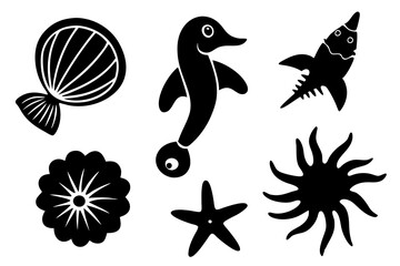 underwater sea life icons collection starfish vector illustration 