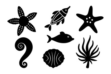underwater sea life icons collection starfish vector illustration 
