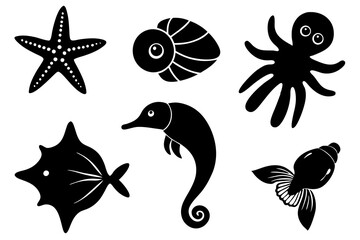 underwater sea life icons collection starfish vector illustration