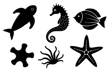 underwater sea life icons collection starfish vector illustration
