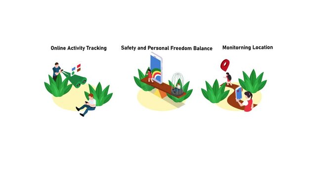 Parents keep track of their children whereabouts using smartphone app 3d animation cartoon