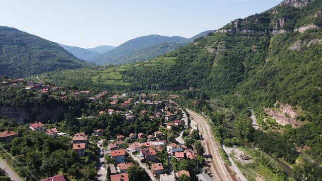 Amazing Aerial view of iskar gorge near village of Bov, Balkan Mountains, Bulgaria
