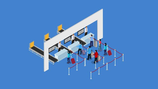 Traveler queue from airport terminal check in 3d animation cartoon
