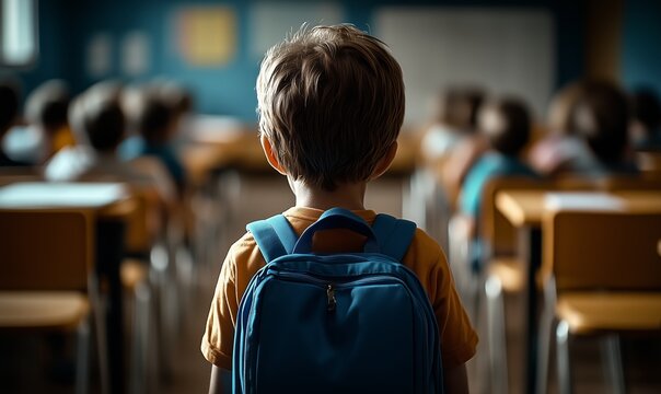 Bambino con uno zaino in spalla.