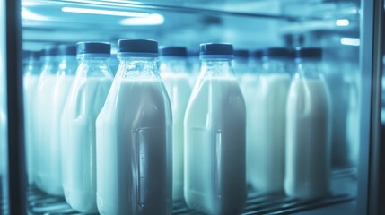 Milk Bottles in a Refrigerator