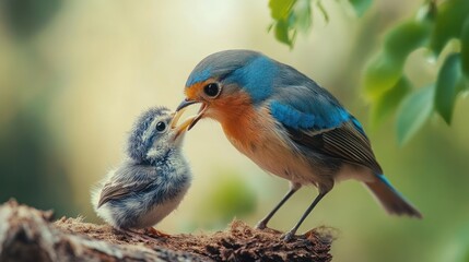 Obraz premium Mother Bird Feeding Her Chick