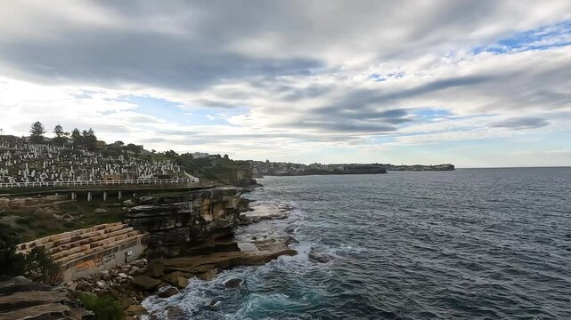 Tomb or Graveyard at Bondi to Coogee  Coastal Walk in Sydney NSW Australia - Travel Nature Track Footage 