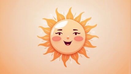 A smiling sun character with wavy rays on a soft orange background.