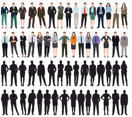 business people huge collection set. Businessman and woman standing in a group on isolated white background.