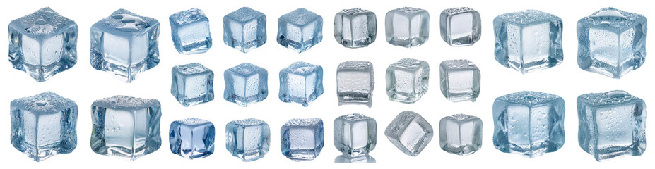 Obraz premium Set of ice cubes in different sizes and orientations isolated on transparent background
