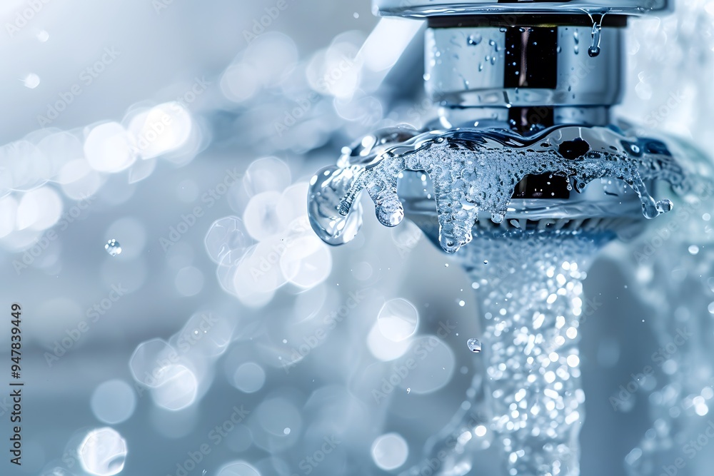 Aufkleber captivating close-up of water flowing from a faucet with sparkling bokeh background