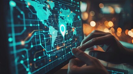 World Map on a Computer Screen with Location Pin